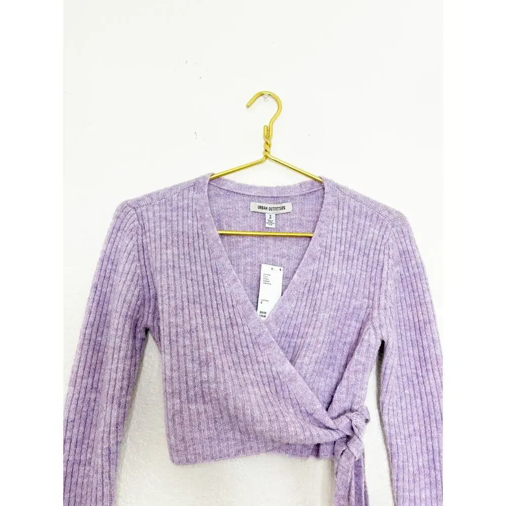 NWT Urban Outfitters Bibi Wrap Sweater Top Size Small Purple Knit Crop Ballerina